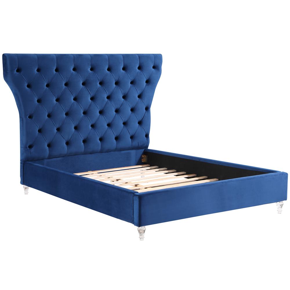 Bellagio Navy Tufted Velvet King Platform Bed with Acrylic Legs