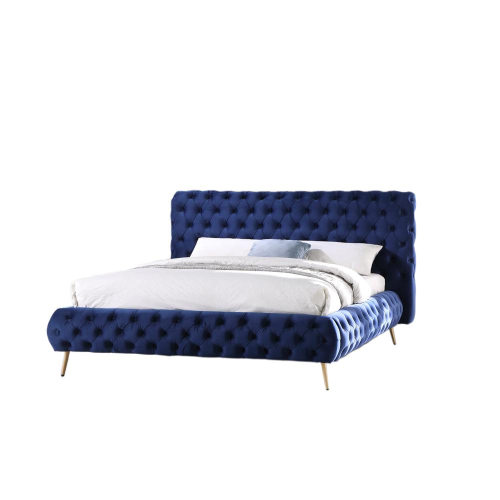 Best Master Furniture Demeter Tufted Fabric Platform Queen Bed in Blue