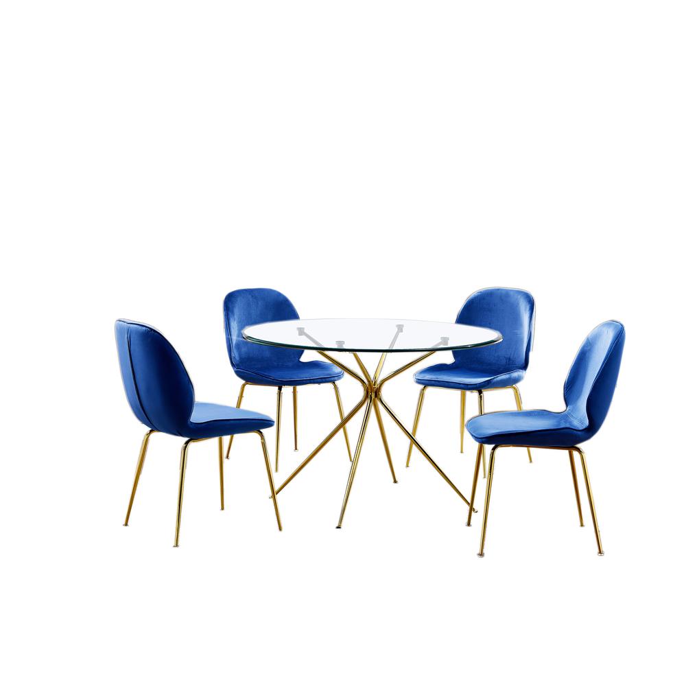 Best Master Furniture Valentinian 5 Piece Round Glass Dinette Set in Blue