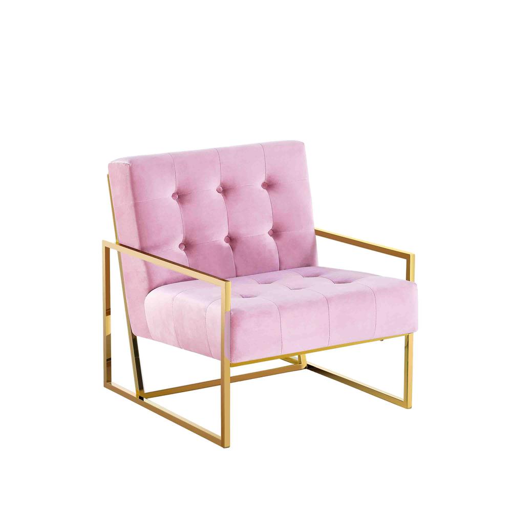 Beethoven 31.5″ Velvet Accent Chair in Pink/Gold Plated