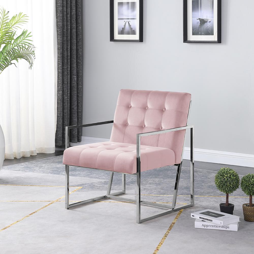 Beethoven 31.5″ Velvet Accent Chair in Pink/Silver Plated