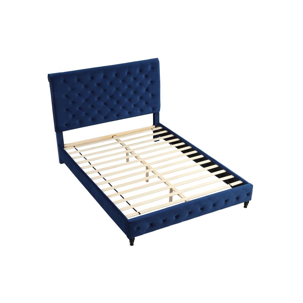 Ashley Tufted Velvet Fabric King Platform Bed in Blue