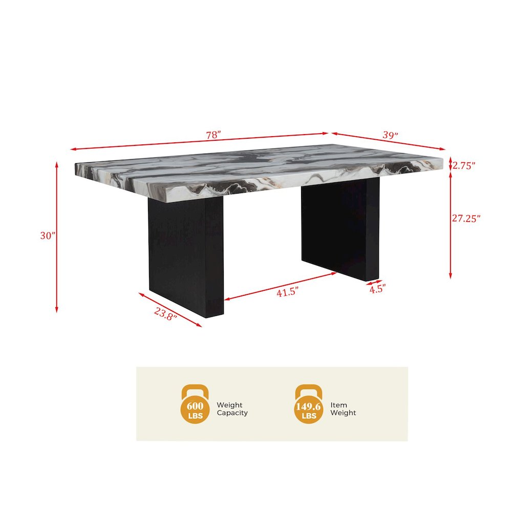 Sheridan Rectangle Charcoal Lava Top Dining Table