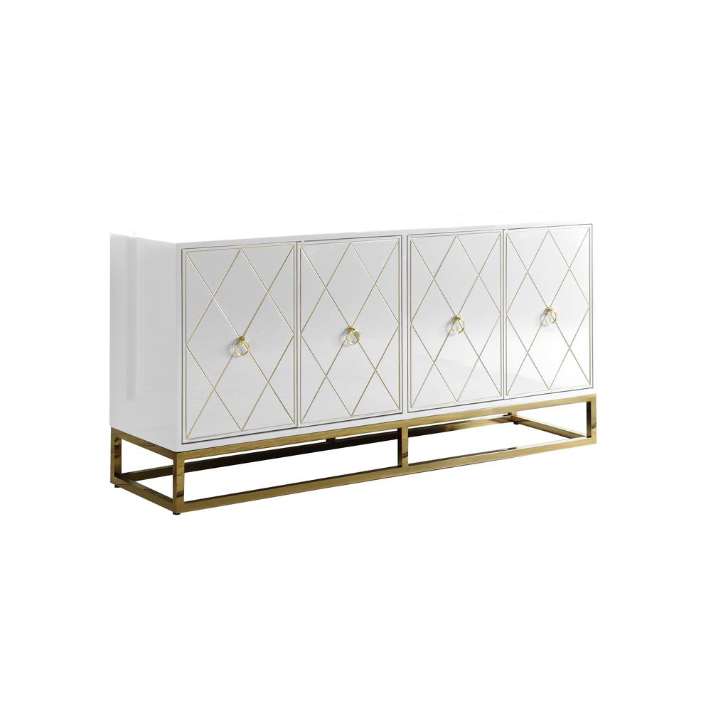 Best Master Furniture Senior 64″ Transitional Wood Sideboard in White/Gold