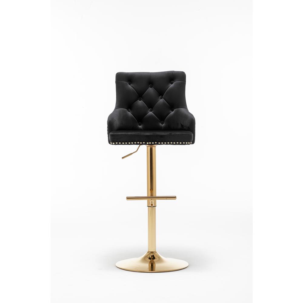 Brightcast 2-piece Velvet Tufted Gold Bar Stools in Black