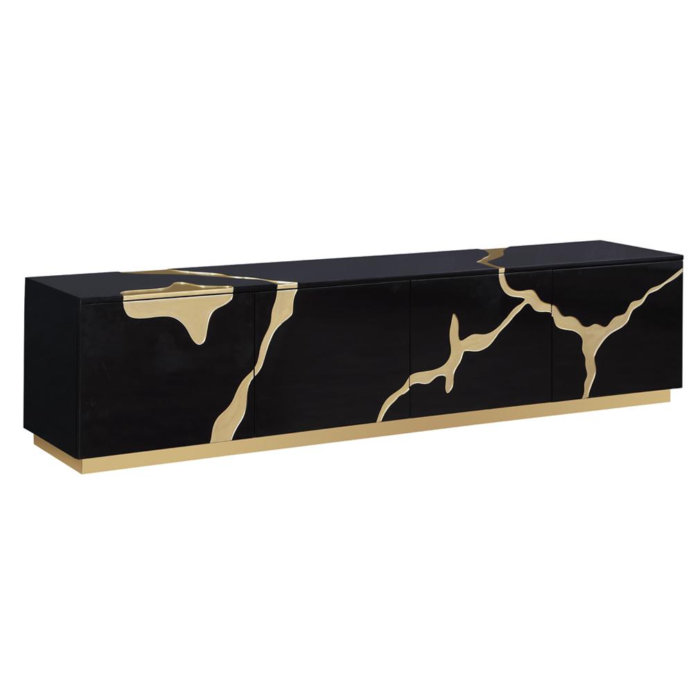 Ronnie Black Lacquer T.V Stand with Gold Accents