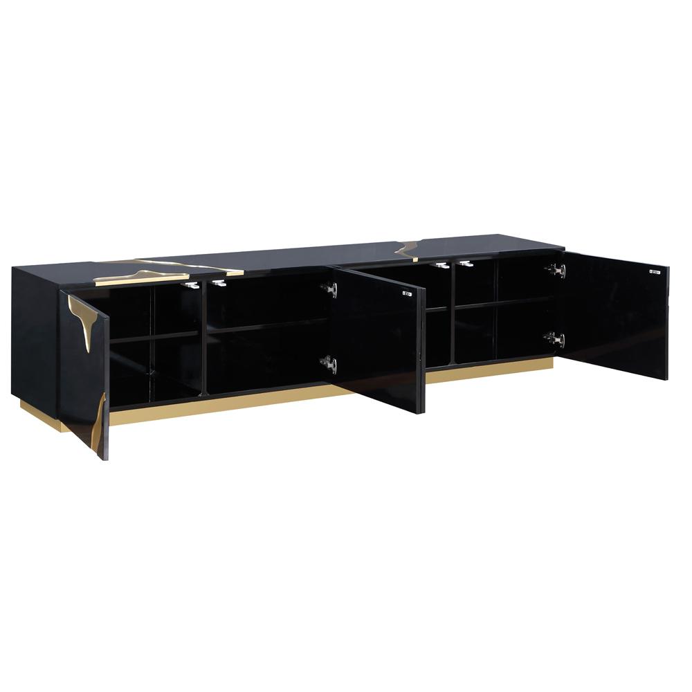 Ronnie Black Lacquer T.V Stand with Gold Accents