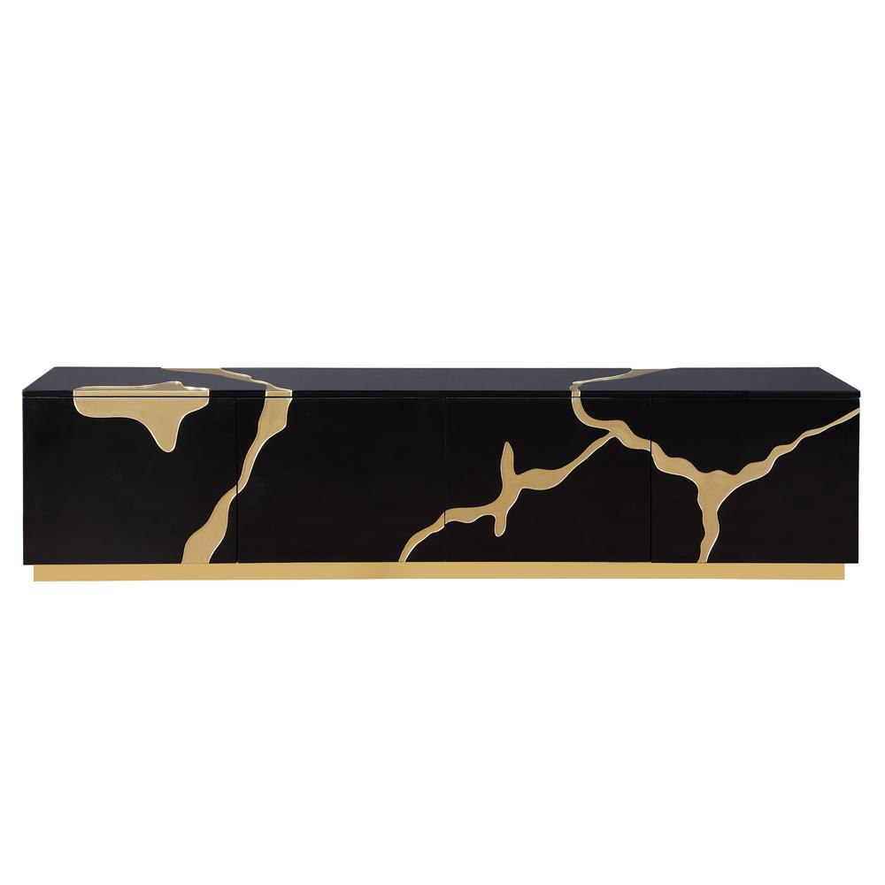 Ronnie Black Lacquer T.V Stand with Gold Accents