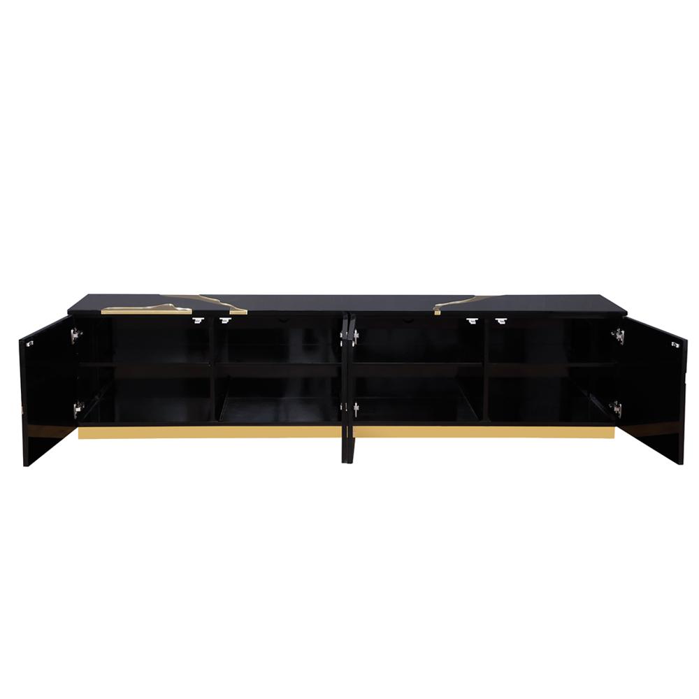Ronnie Black Lacquer T.V Stand with Gold Accents