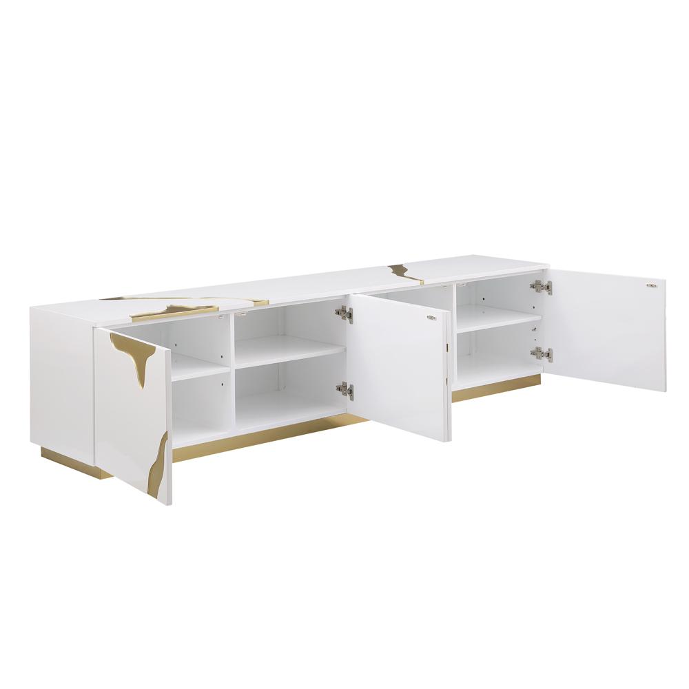 Ronnie White Lacquer T.V Stand with Gold Accents