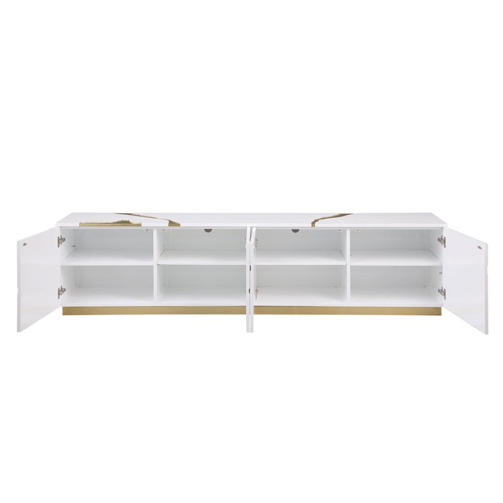 Ronnie White Lacquer T.V Stand with Gold Accents