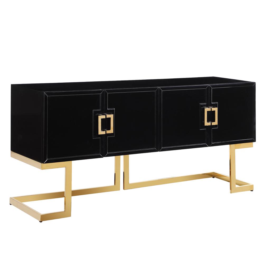 Timotheos 64″ Black Lacquered Wood Sideboard with Gold Accents