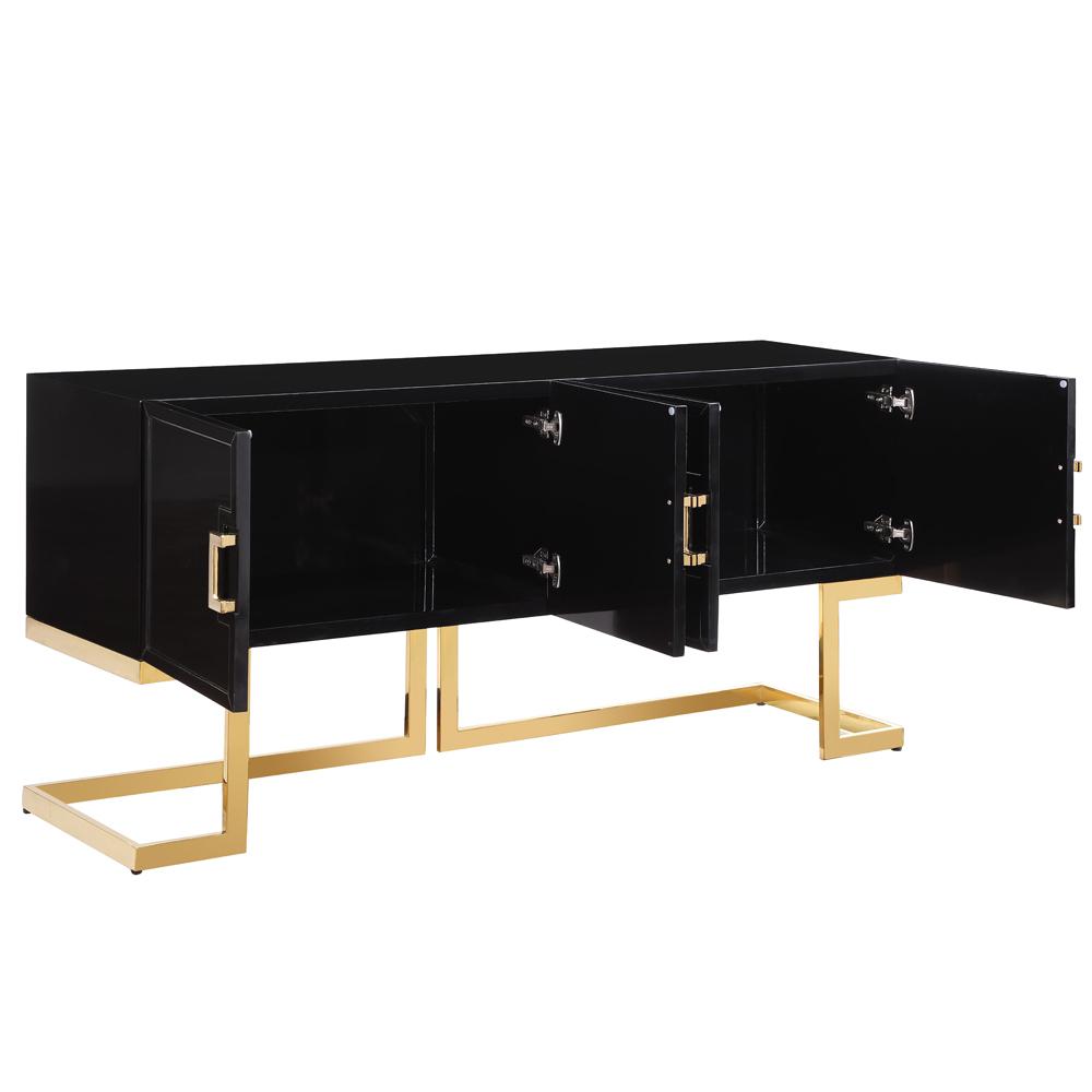 Timotheos 64″ Black Lacquered Wood Sideboard with Gold Accents