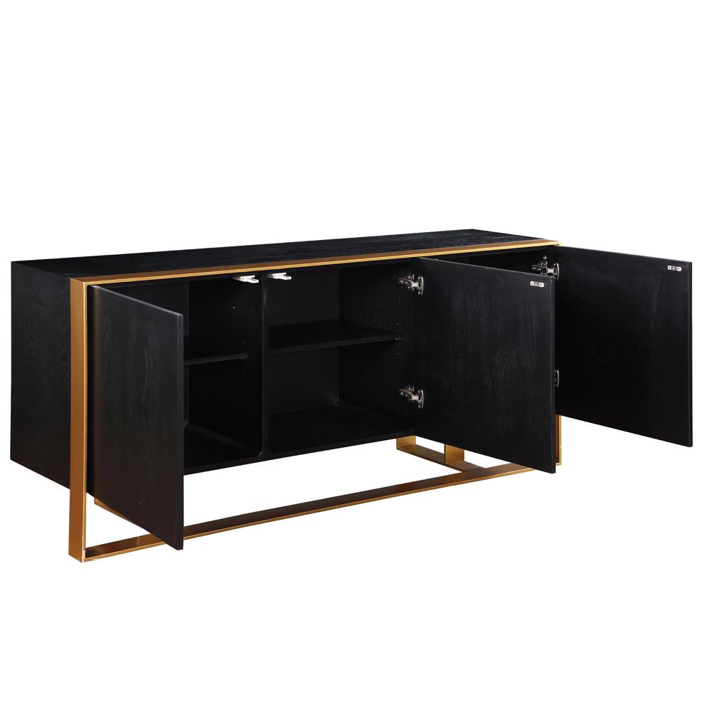 Thethis 68″ Black Lacquered Wood Sideboard with Gold Accents