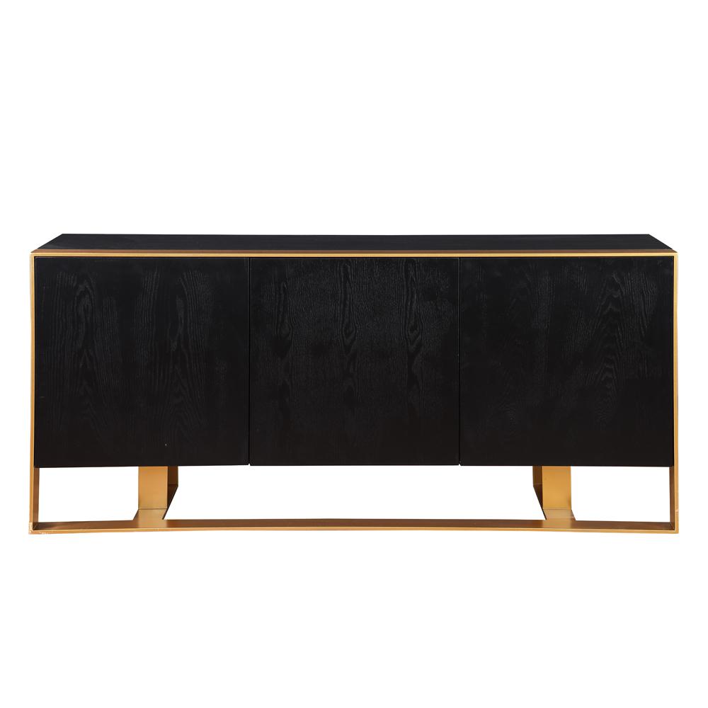 Thethis 68″ Black Lacquered Wood Sideboard with Gold Accents