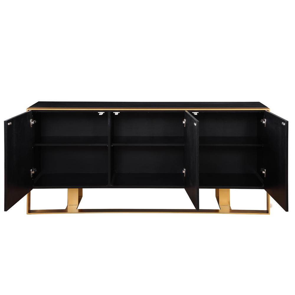 Thethis 68″ Black Lacquered Wood Sideboard with Gold Accents