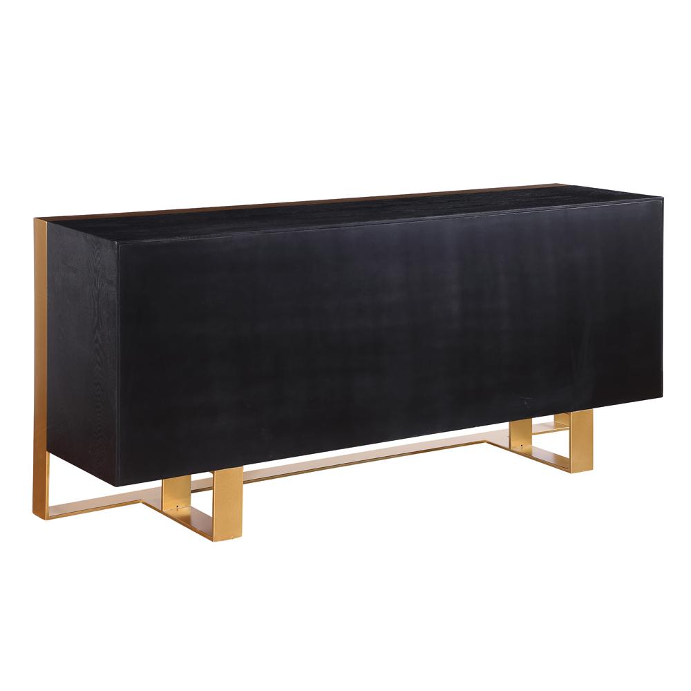 Thethis 68″ Black Lacquered Wood Sideboard with Gold Accents