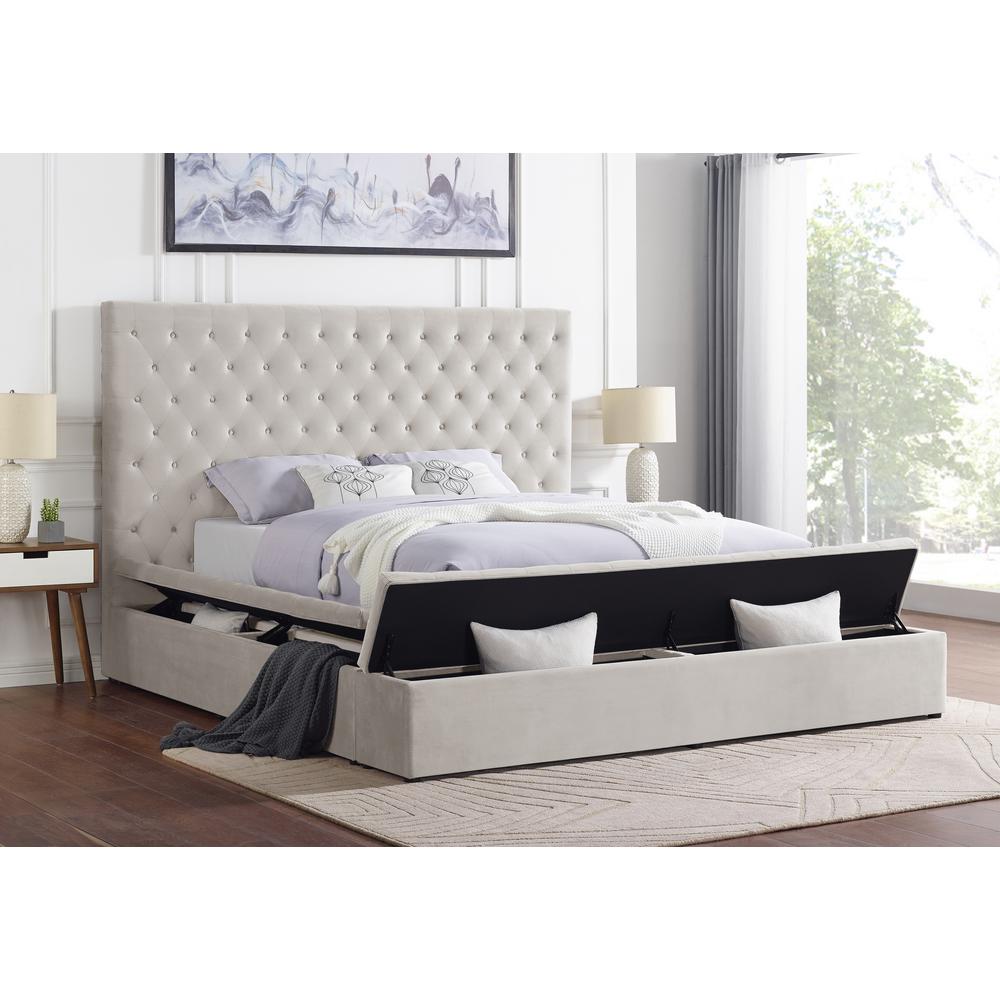 Cierra Velvet Platform King Bed with Storage in Cream