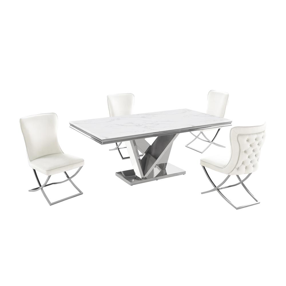 Blythe Beige with Silver 5-Piece Rectangle Dining Set