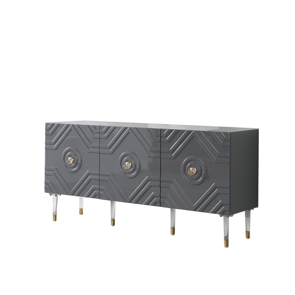 Best Master Furniture Crawford 65″ Wood Sideboard with Gold Accents in Gray
