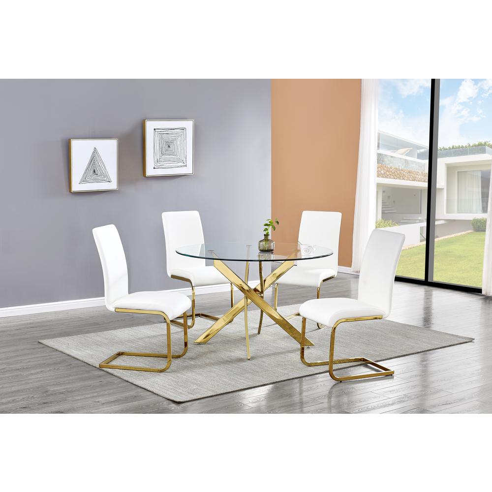 Alison 5-piece Modern Glass Top Dinette Set in White/Gold