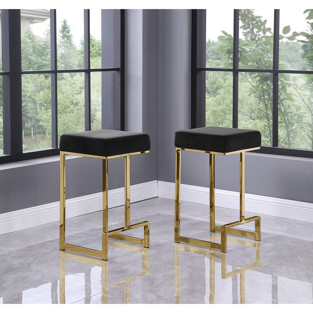 Dorrington Velvet Backless Counter Height Stool in Black/Gold (Set of 2)