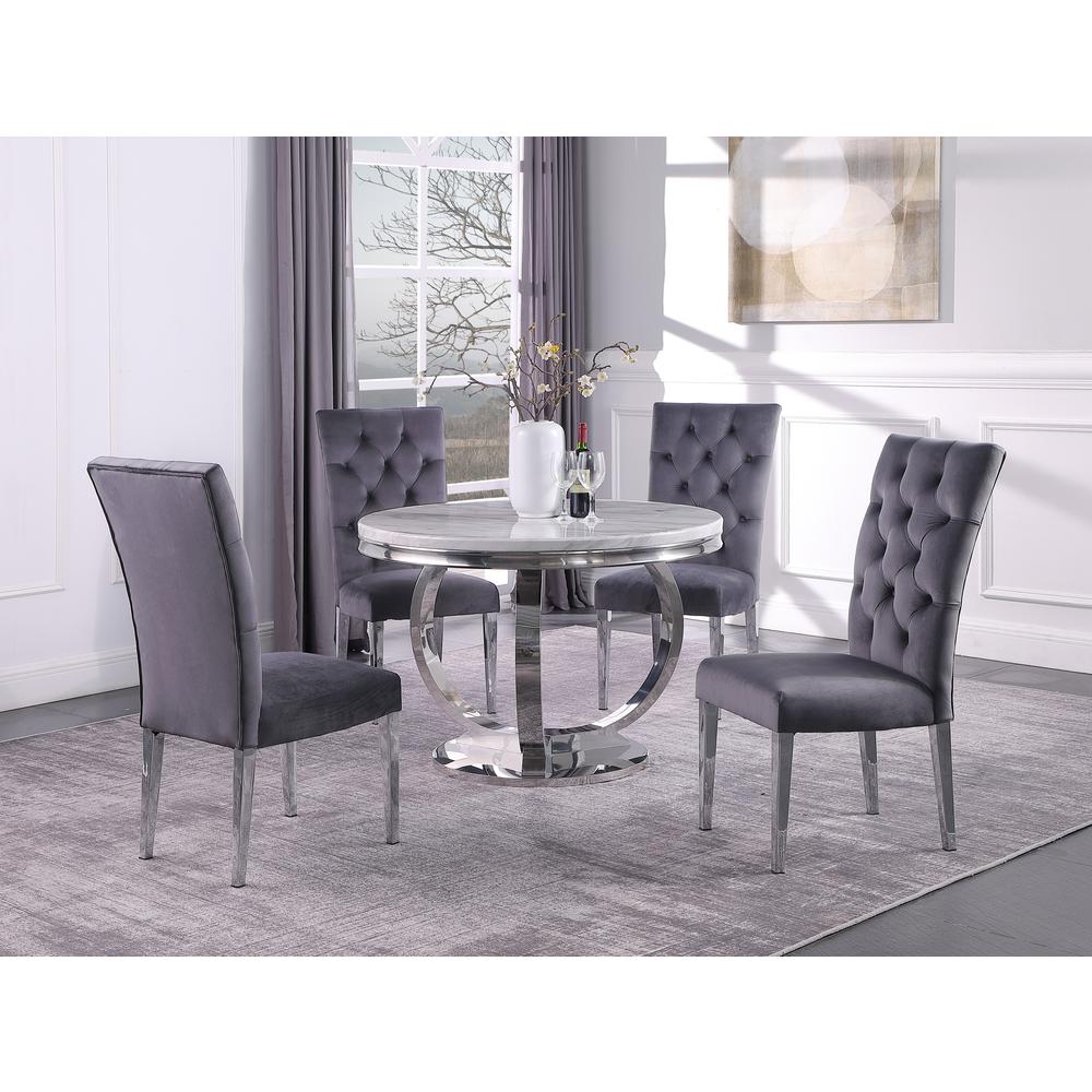 Layla 5-piece Modern Faux Marble Round Dining Set in Gray