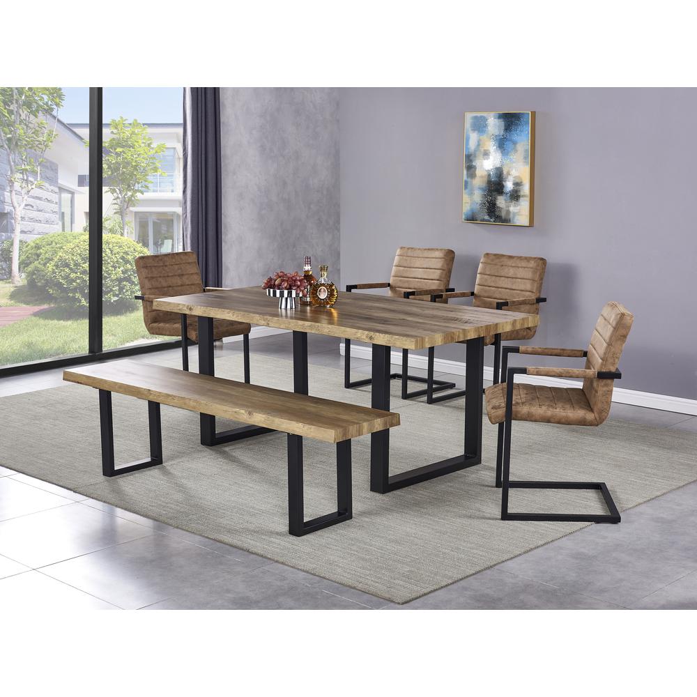 Bazely Industrial Chic Rectangular Oak Wood Dining Bench with Black Base