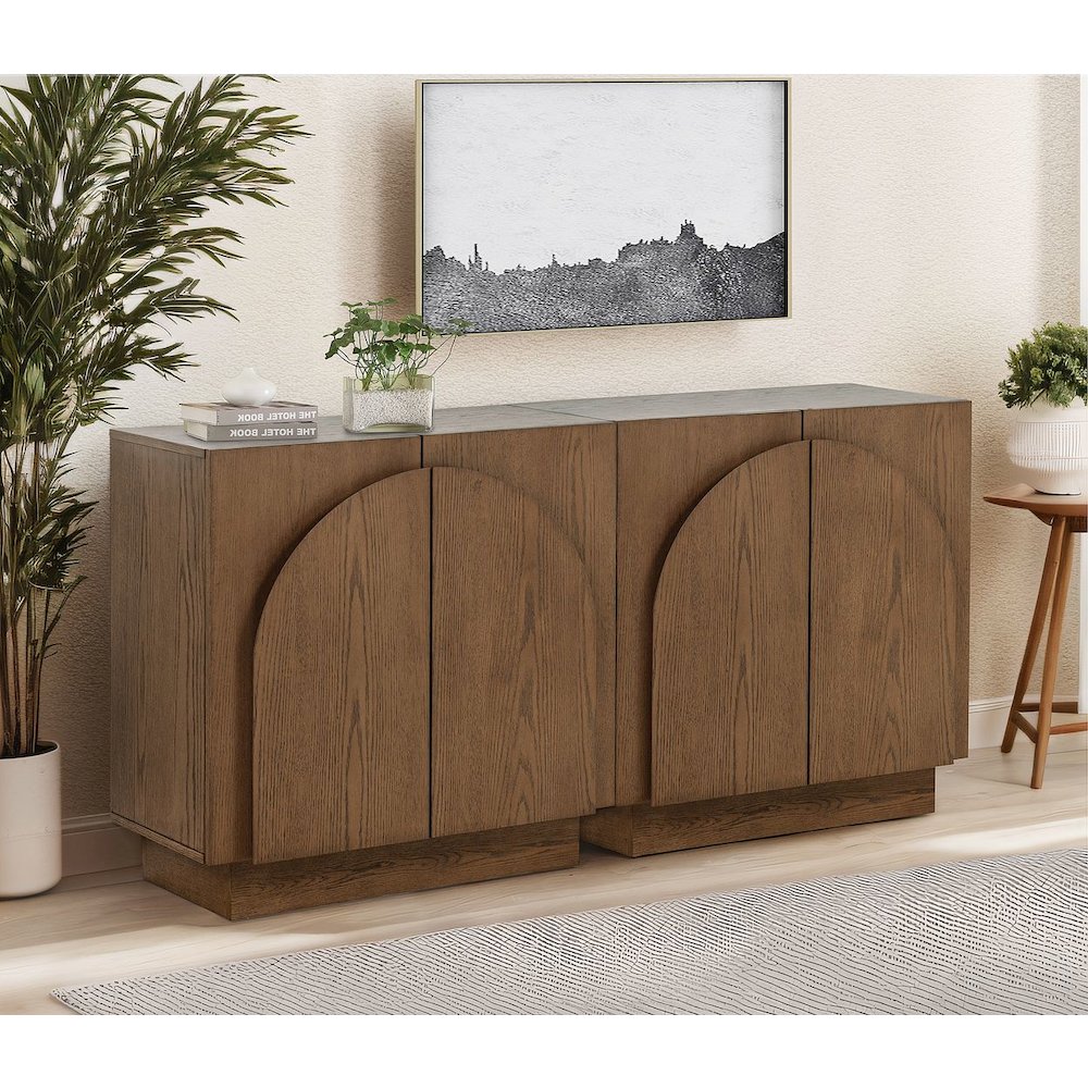Questa Scandinavian Mid-Century 2-Door Cabinet with Arch Handles