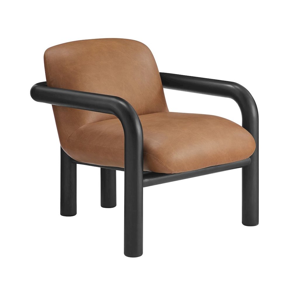 Modern Accent Chair with Treviso Dark Faux Leather Cushion