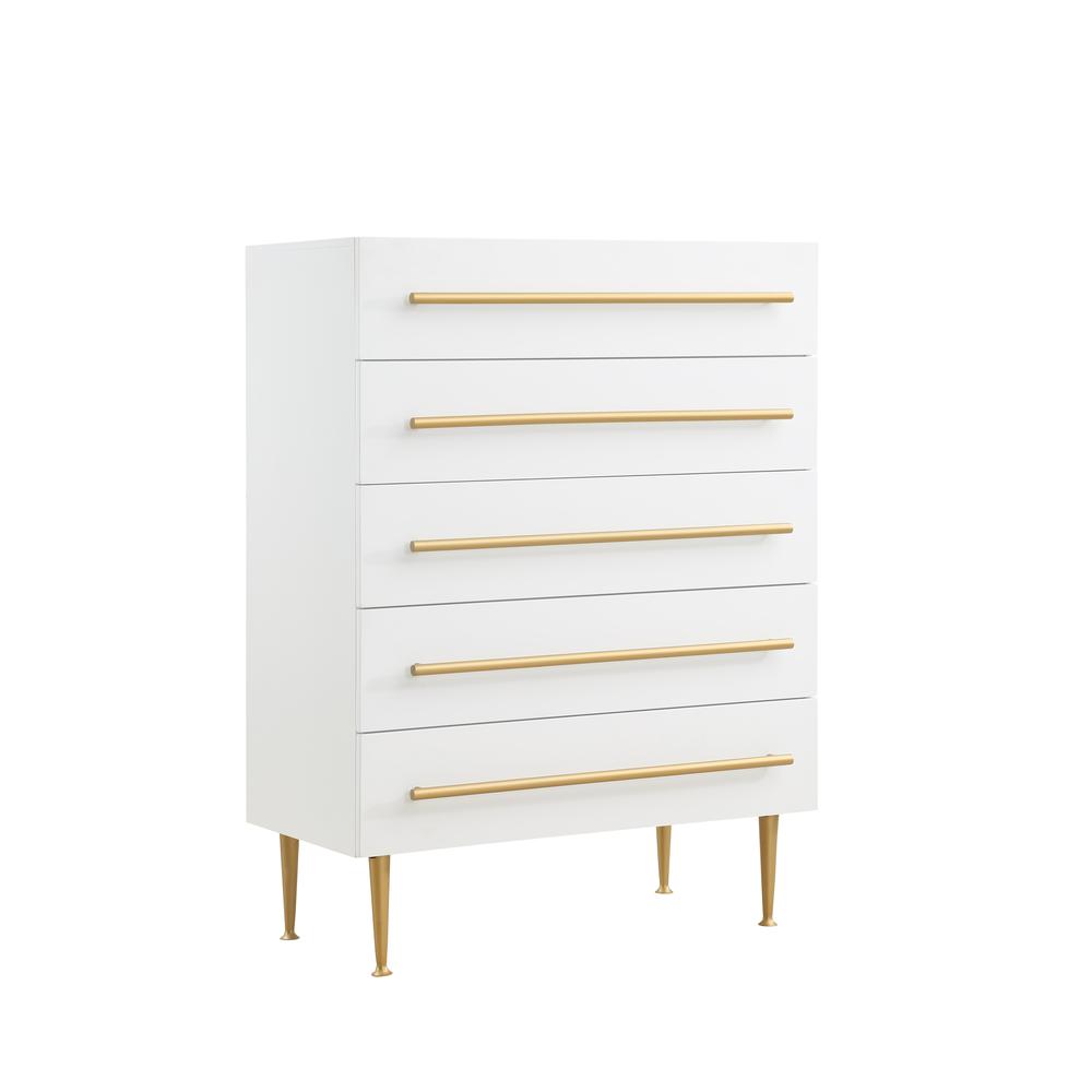 Bellanova White 5-Drawer Chest with Gold Accents