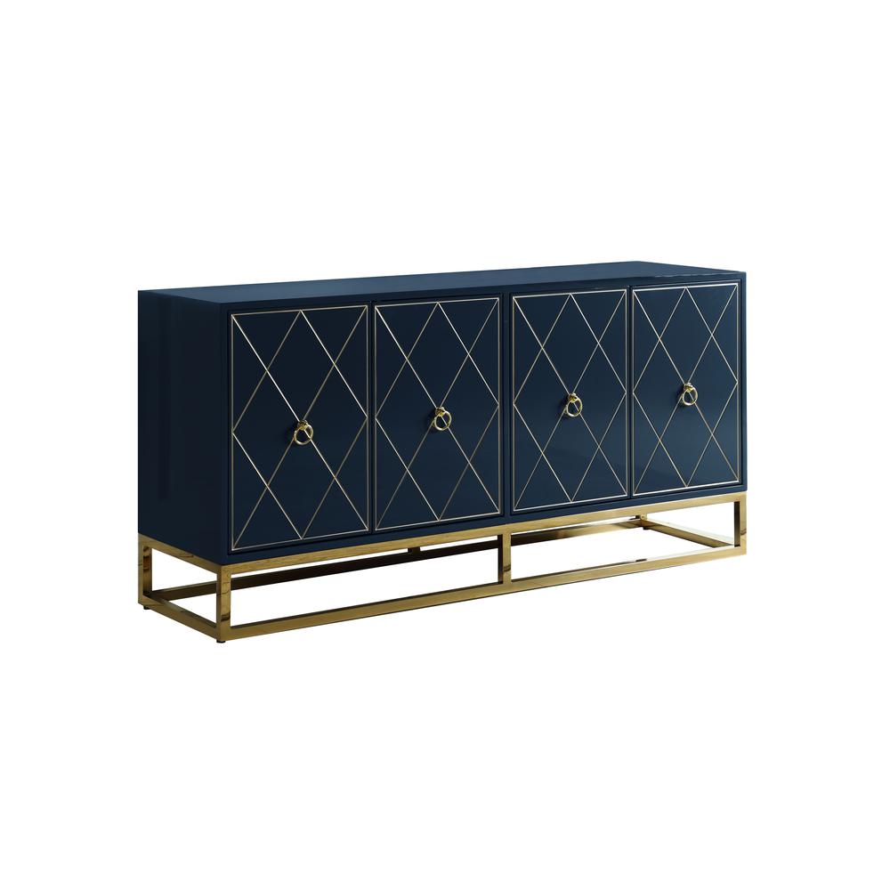 Best Master Furniture Senior 64″ Transitional Wood Sideboard in Navy/Gold Plated