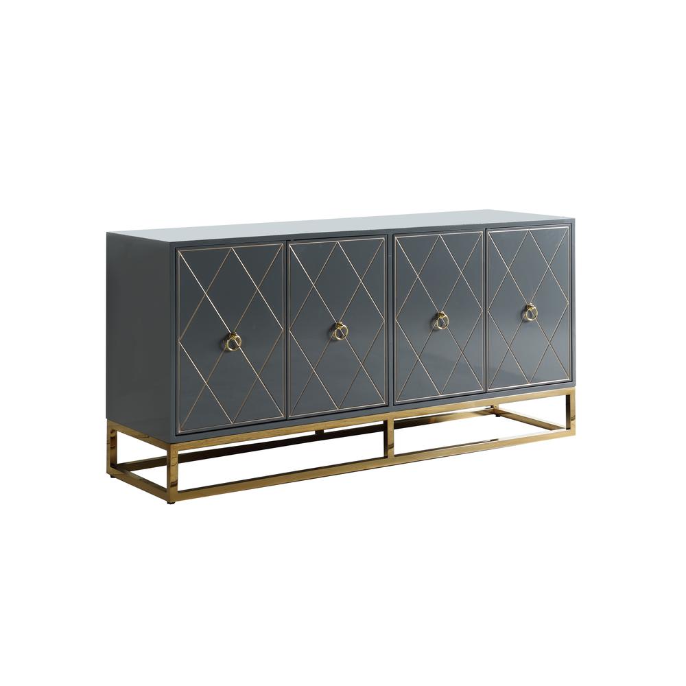 Best Master Furniture Senior 64″ Transitional Wood Sideboard in Gray/Gold Plated