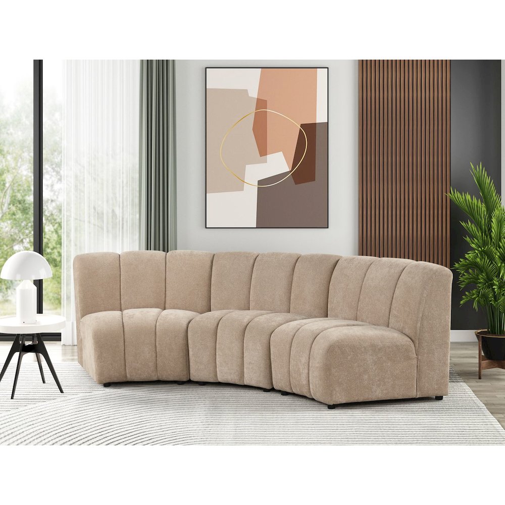 Sullessa Modular Polyester Cotton Armless Chair with Channel Tufted Design Camel