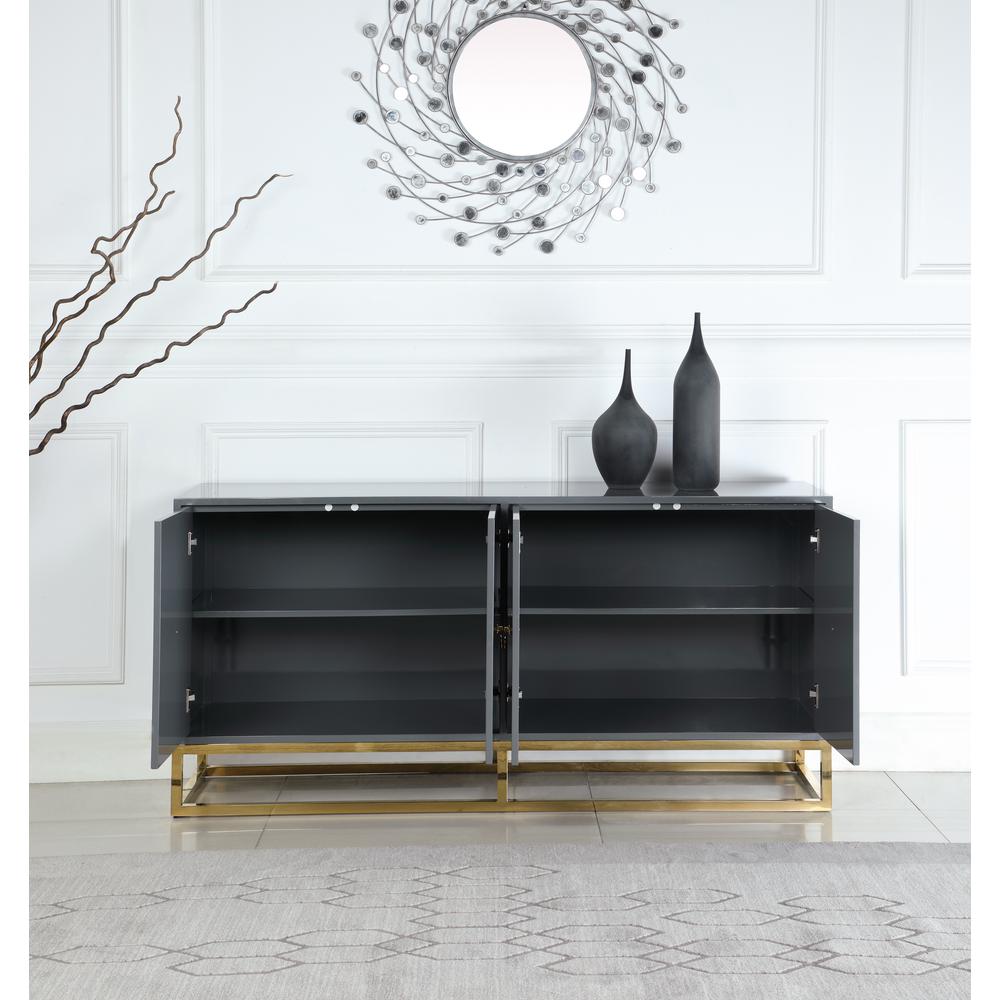 Best Master Furniture Senior 64″ Transitional Wood Sideboard in Gray/Gold Plated