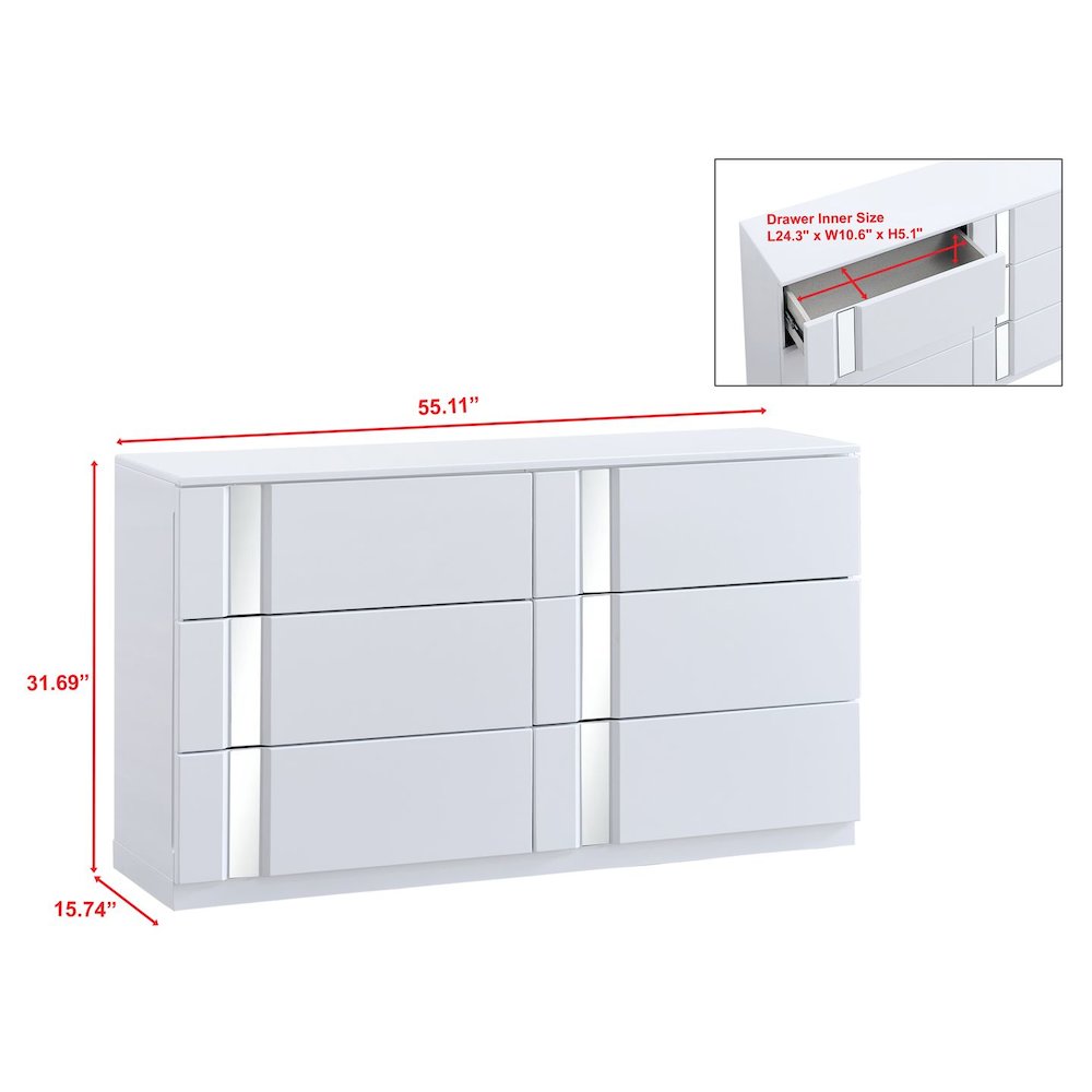 Modern Mirrored 6-Drawer Dresser