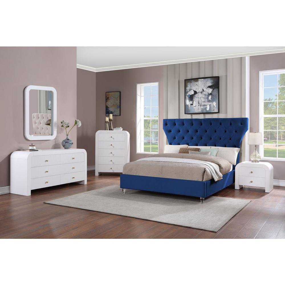 Bellagio Navy Tufted Velvet King Platform Bed with Acrylic Legs