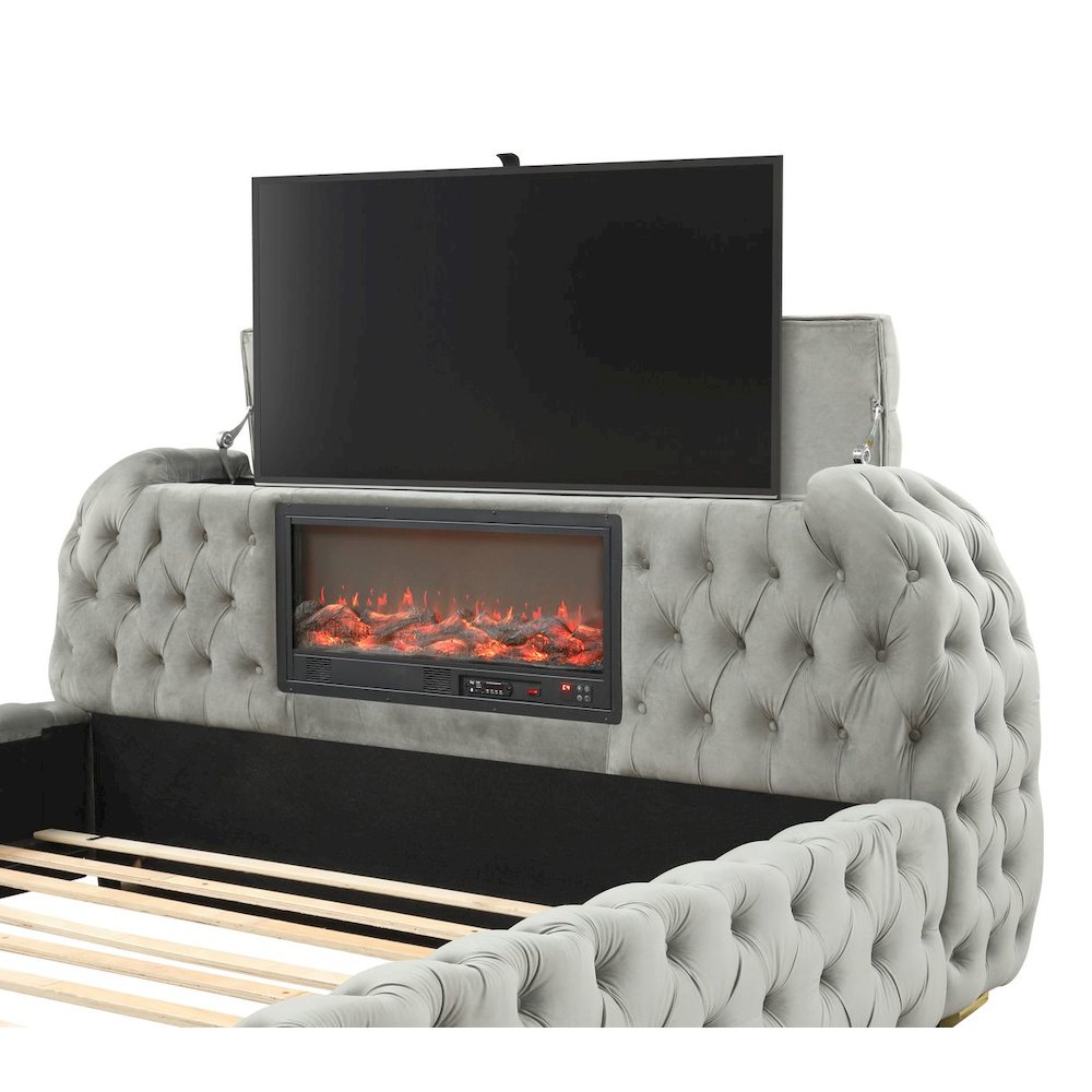 Brielle Upholstered Velvet Bed Frame with TV Stand & Fireplace