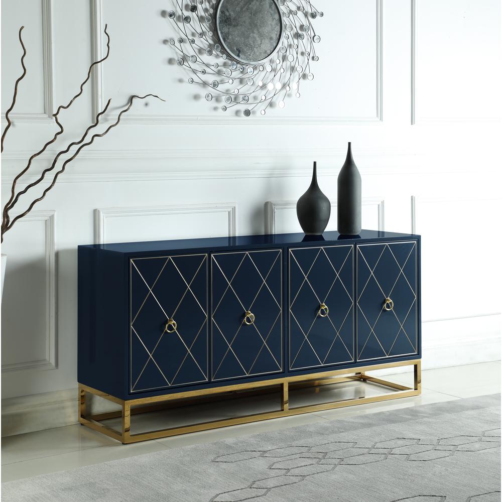 Best Master Furniture Senior 64″ Transitional Wood Sideboard in Navy/Gold Plated