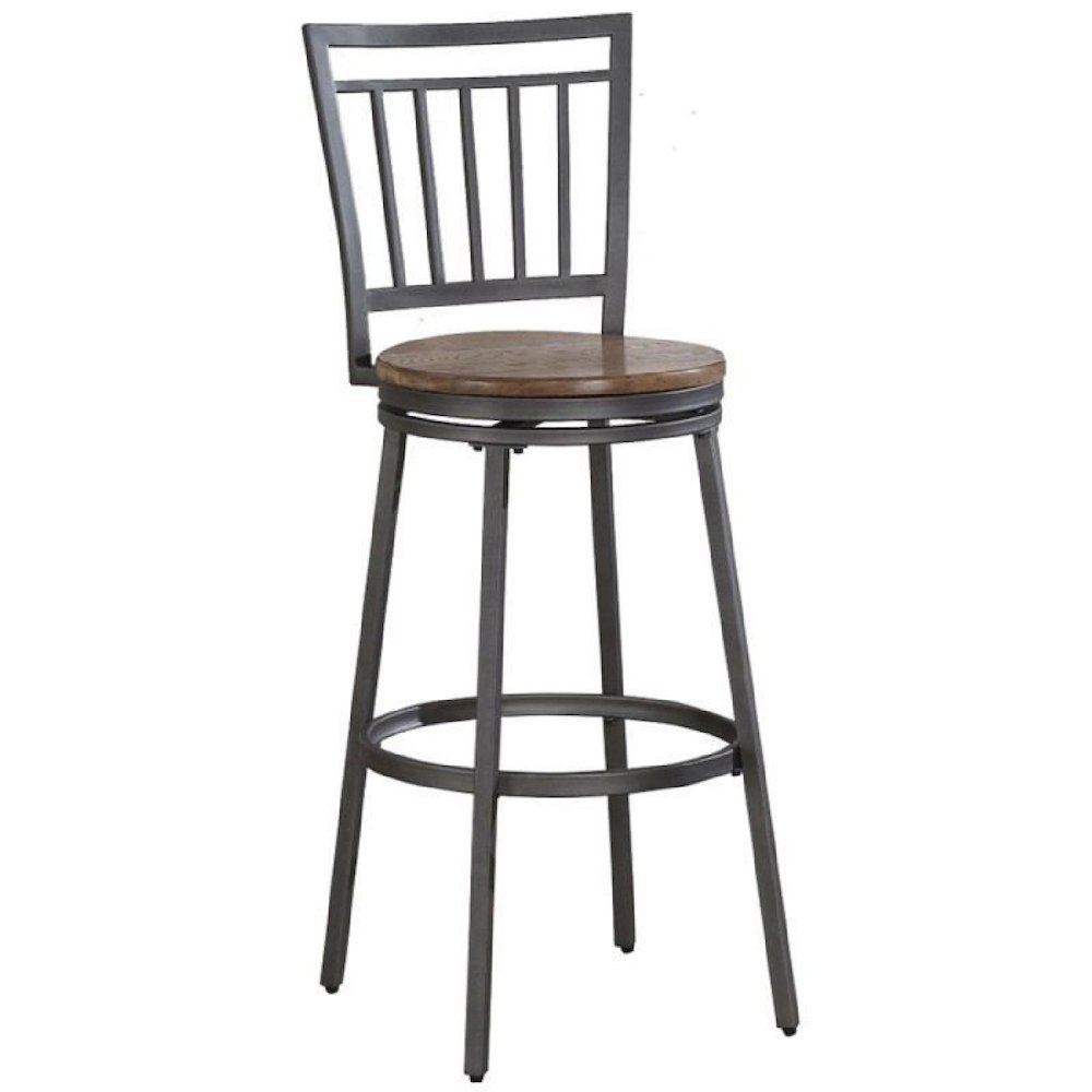 Stockton 30″ Metal Swivel Stool – Slate Grey – Golden Oak Seat