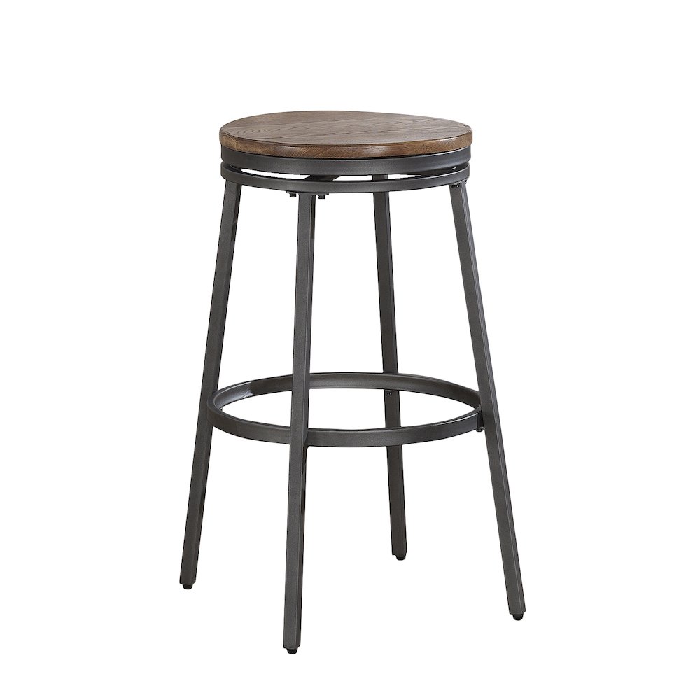 Stockton 30″ Backless Metal Swivel Stool – Slate Grey – Golden Oak Seat