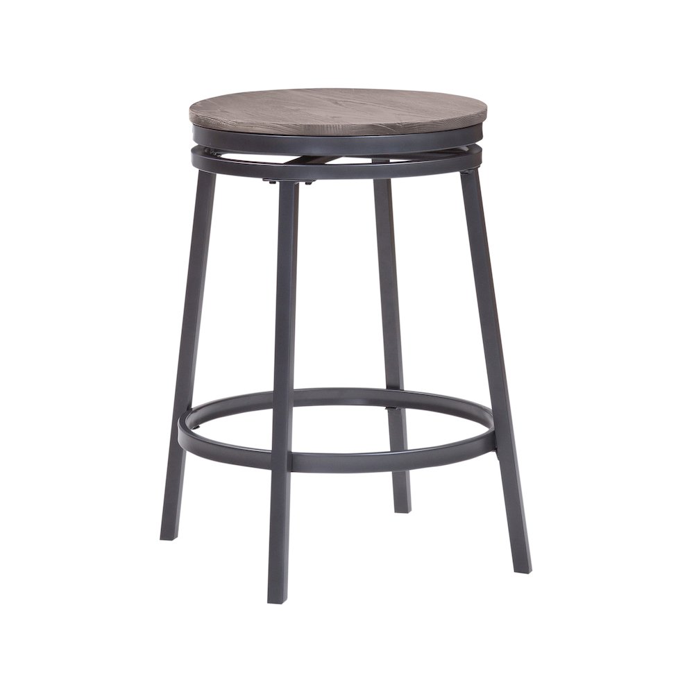 Stockton 25″ Backless Metal Swivel Stool- Slate Grey – Grey Oak Seat