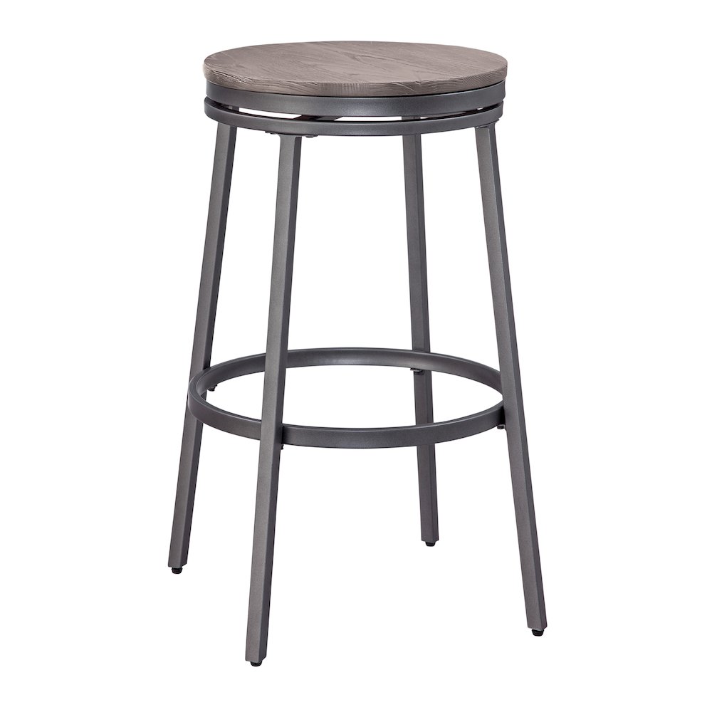 Stockton 30″ Backless Metal Swivel Stool – Slate Grey – Grey Oak Seat