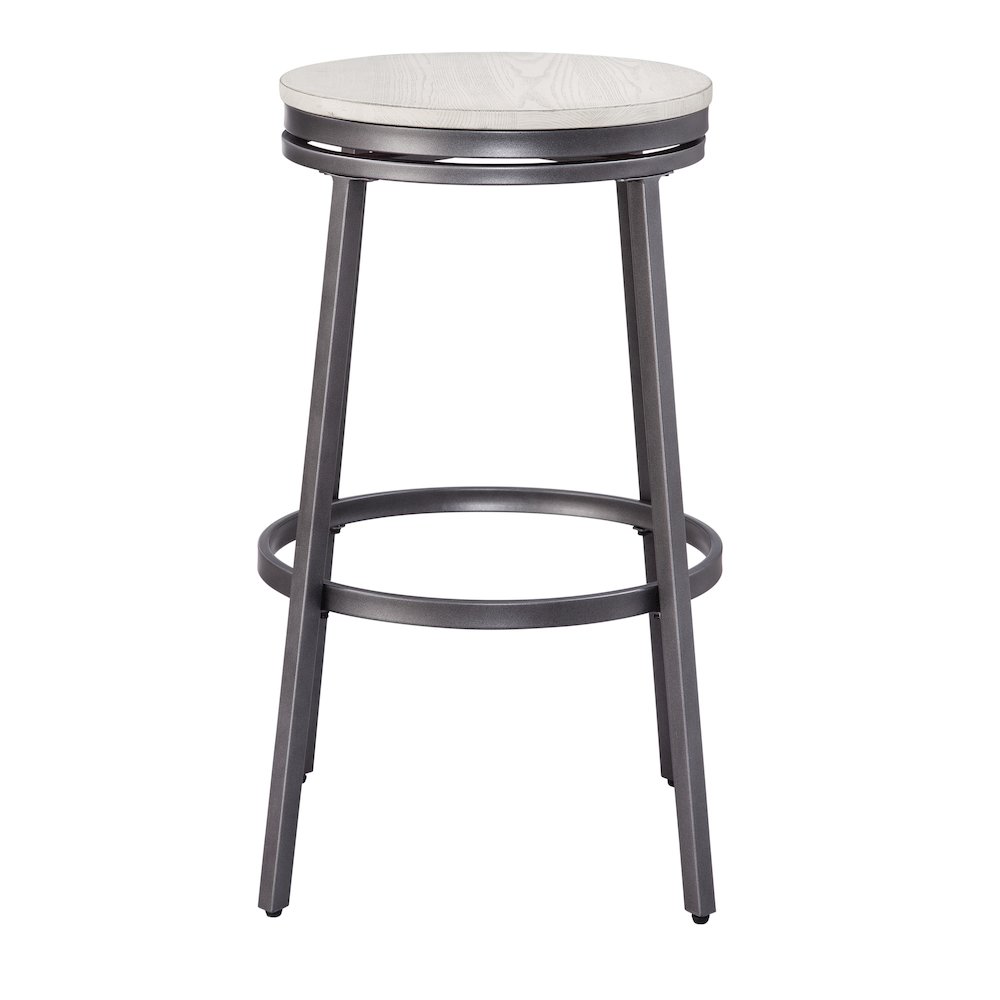 Stockton 30″ Backless Metal Swivel Stool – Slate Grey – White Oak Seat