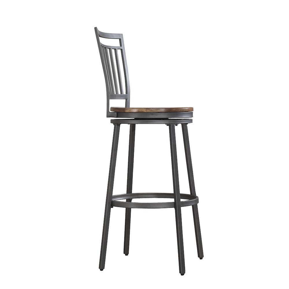 Stockton 25″ Metal Swivel Stool – Slate Grey – Golden Oak Seat