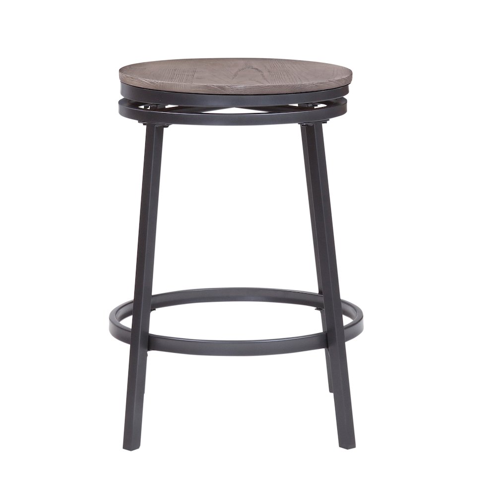Stockton 25″ Backless Metal Swivel Stool- Slate Grey – Grey Oak Seat