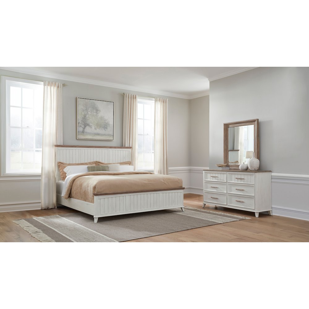 Beach Comber 3 Piece Queen Bedroom Set – Weathered White – Sand Top