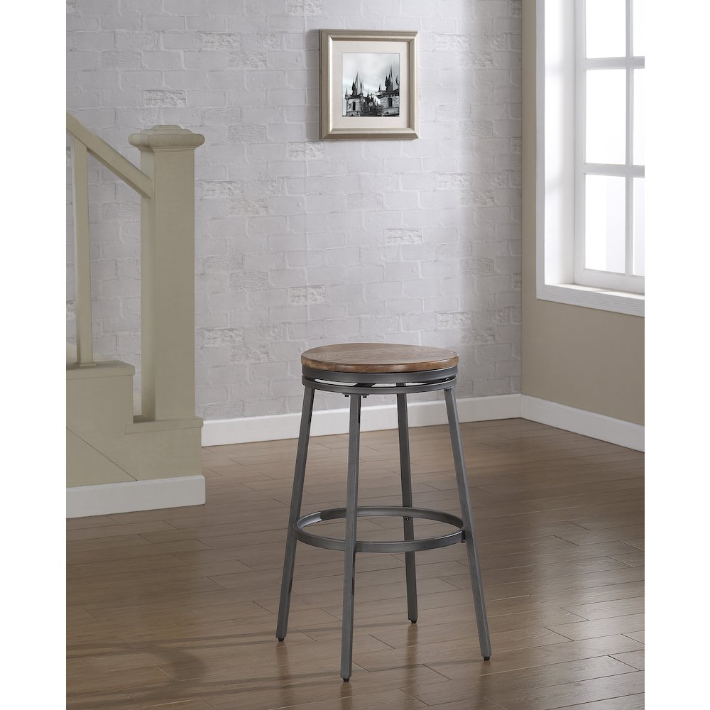 Stockton 30″ Backless Metal Swivel Stool – Slate Grey – Golden Oak Seat