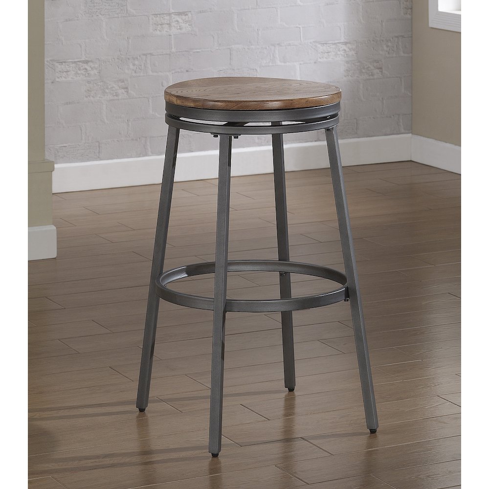 Stockton 30″ Backless Metal Swivel Stool – Slate Grey – Golden Oak Seat