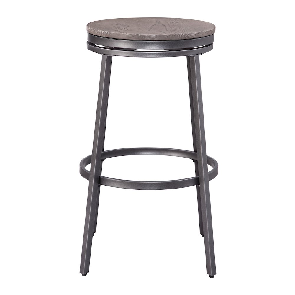 Stockton 30″ Backless Metal Swivel Stool – Slate Grey – Grey Oak Seat
